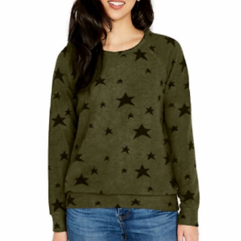 DAVID BITTON Buffalo Green Printed Crew Cut Women's Large Cozy Top Sweater NWT